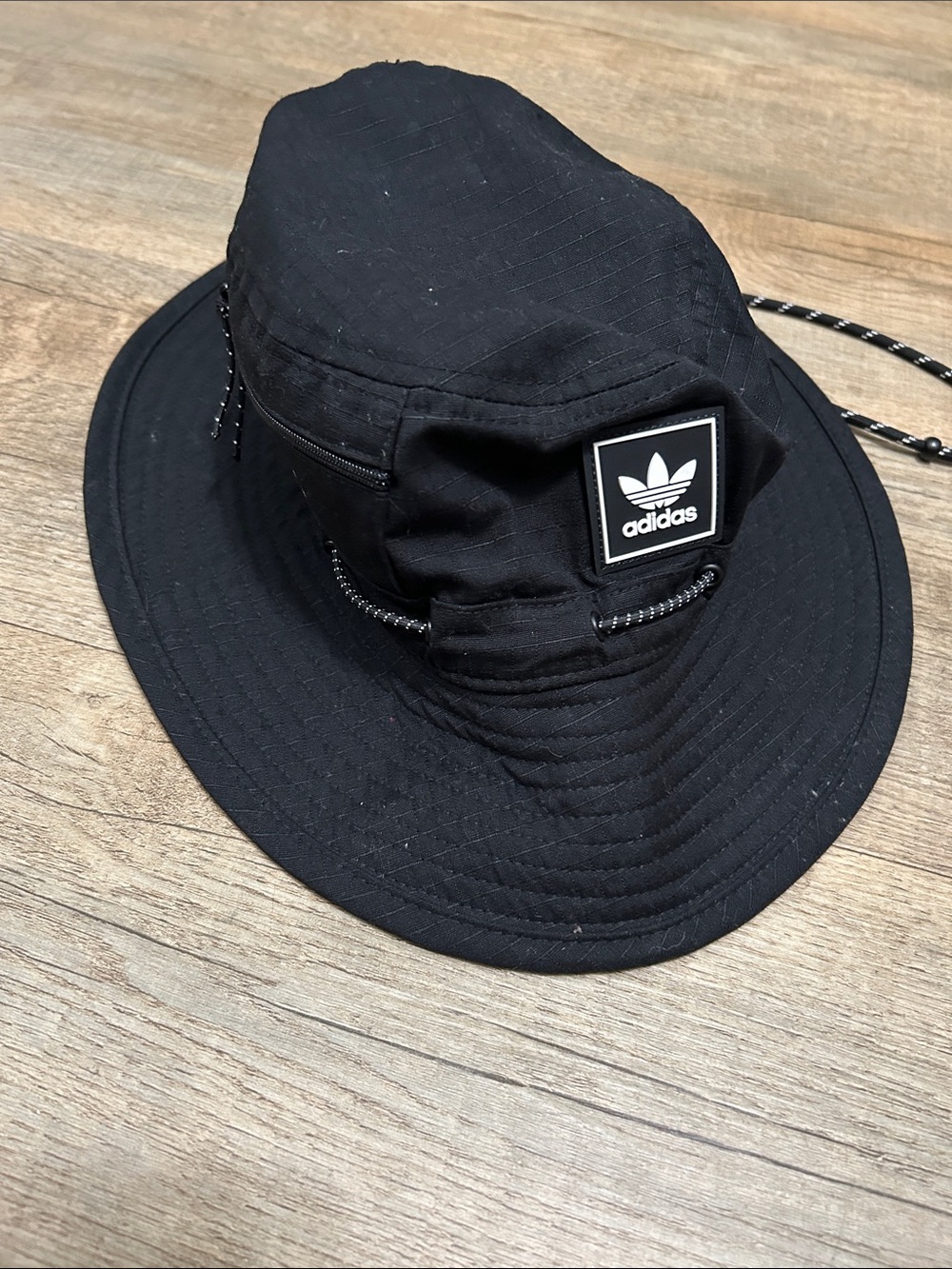 Adidas Black Trefoil Bucket Hat with Chin Cord